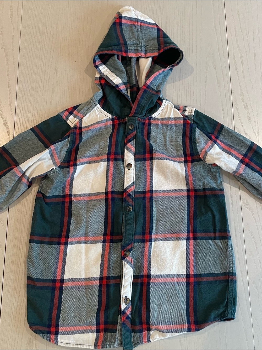 Hanna Andersson Flannel Hooded Button Up Shirt - Size 10